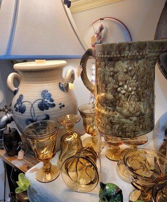 Pottery and glassware from our country kitchen corner.