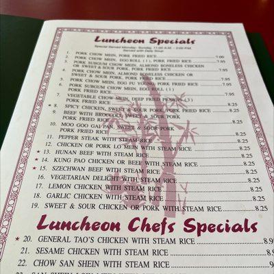 The Lunch menu.