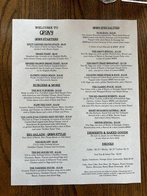 Gravy menu