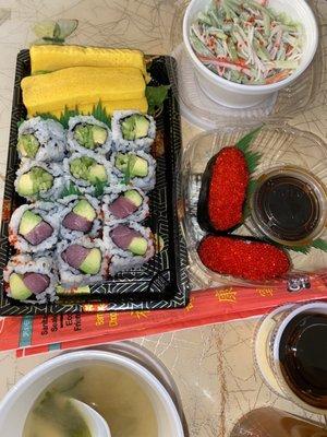 , JR6. Avocado and Cucumber Roll, JR23. Christmas Roll, JS9. Egg sushimi , JS15. Flying Fish Roe