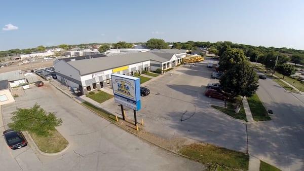 Aerial view of Big Ten Rentals in Iowa City, IA. using the UAV/Drone/Quadcopter that is for rent.