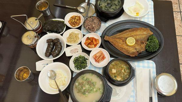 Seaweed soup, GaJaMi, & SoonDae soup.