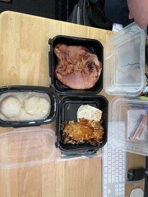 1 lb. Bone-in Ham Steak & 2 Eggs with Hash Browns and Biscuits and Gravy