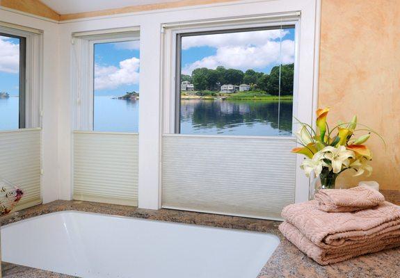 Corner of Egret Bathroom with airjet tub overlooking the Thimble Islands