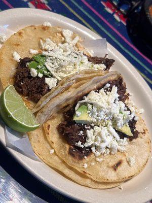 Barbacoa with avocado and queso fresco