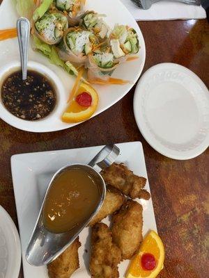 Tofu summer rolls & Mango chicken wings