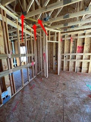 Shown are split trusses from a pre-drywall inspection in Windsor, CO