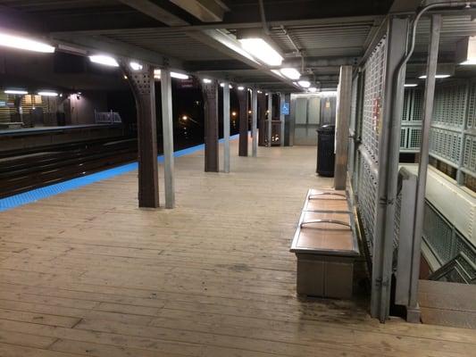 Waiting area on northbound side (Kimball) is protected from rain but open for the wind.