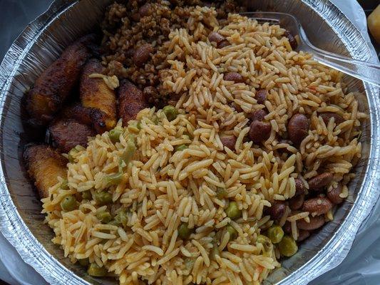 3 different types of rice and plantain.