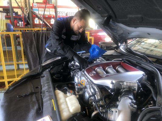 Bryan works on Nissan GT-R! His expertise and sensitive to each detail helps keeps performance up!