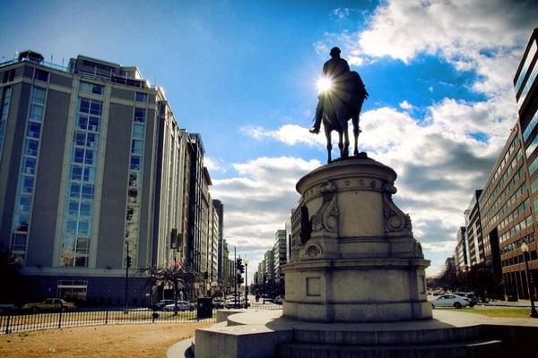 Thomas circle is just a block from the Seville's front door.