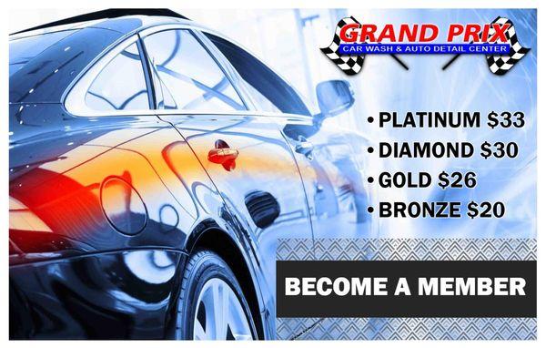 GO UNLIMITED & SHINE EVERY DAY!
Monthly Wash Memberships:
 1st Month ONLY $10 
* Platinum $33
* Diamond $30
* Gold $26
* Bronze $20