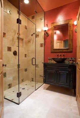 Renovated bathroom with custom tile