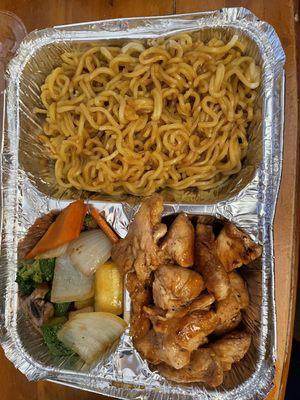 Hibachi chicken lunch plate with noodles instead of rice