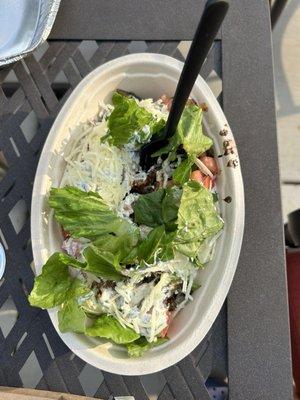 Smoked beef brisket bowl with "shredded" lettuce