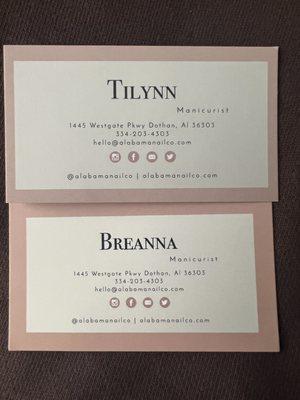 business cards for Ty and Bre