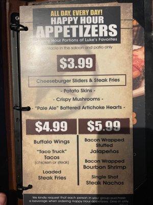 Happy Hour Menu