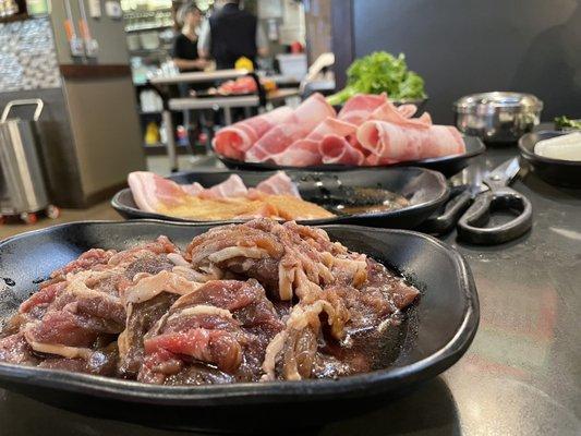 Bulgogi, thick samgyeopsal, chadolbaegi