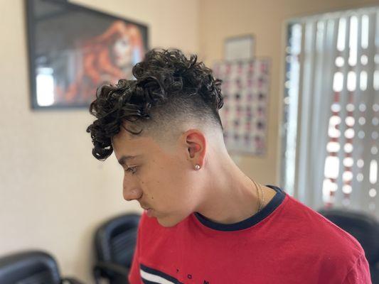 Mid 0 Drop Fade with perm cut by Jake the barber