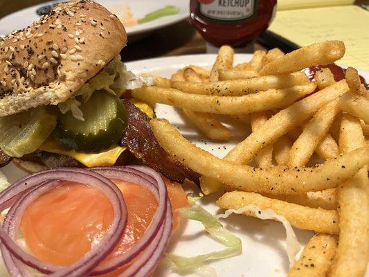 Burger with bacon and fries