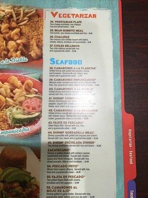 Vegetarian/ Seafood menu