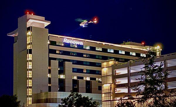 Air ambulance arriving on the roof of Renown WMC