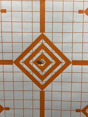 One shot verification of red dot at 10 yards. No adjustments needed.