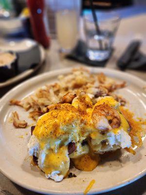 Cajun shrimp Benedict with egg whites