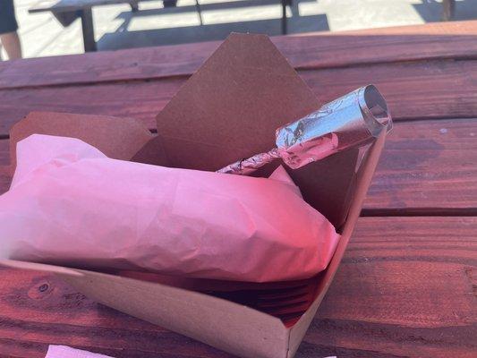 Po boy with foil rose.