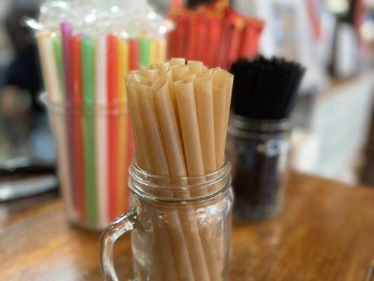 Choose the biodegradable/compostable bamboo straws!  They crack if you chew on them, so don't chew on them!