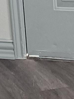 Gap on the bottom of the front door where spiders crawl in, bugs and cold air blows in