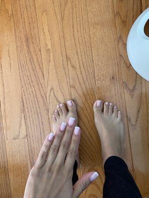 SNS gel powder and french gel pedicure