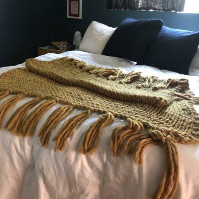 Super easy blanket, free pattern provided by The Little Knittery when I got this lovely yarn.