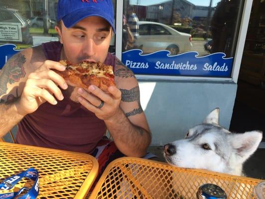 Dog friendly patio. Dog attracting pizza.