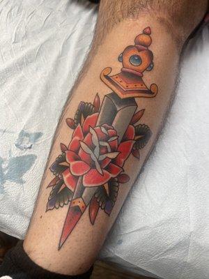 Traditional rose and dagger by Jesse villarreal