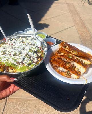 Pork belly fries and Birria quesadilla