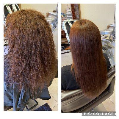 Before & after Japanese Straightening At Cleo beauty salon in Arizona