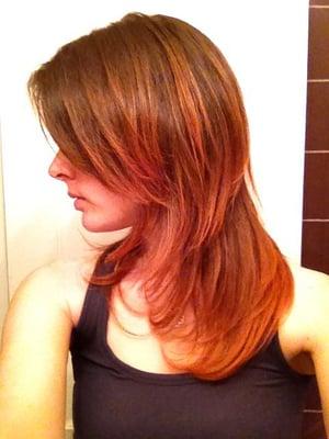 Side photo- subtle pink highlights from Jamie B with a layer cut