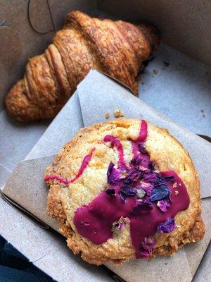 Shortbread, croissants, cake slice