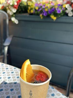 Hot cider with fresh berries