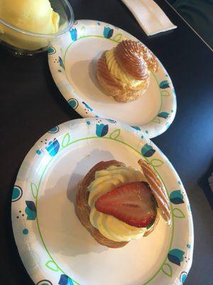 Strawberry and durian cream puff : yum