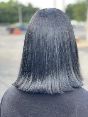 Blue Black blunt bob by Emily Henderson