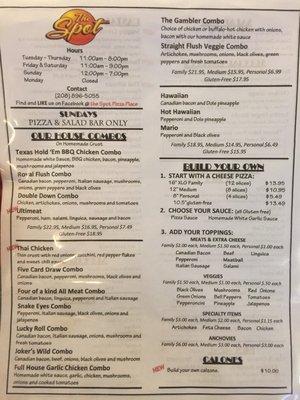 Menu side one