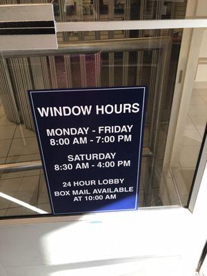 Posted hours on front door as of July 2017