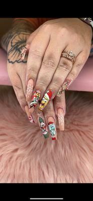 SpongeBob Christmas handpainted nails