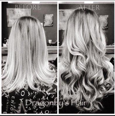 Hair extensions before and after