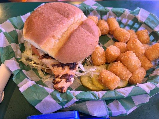 Simply Chicken Sandwich and Tots