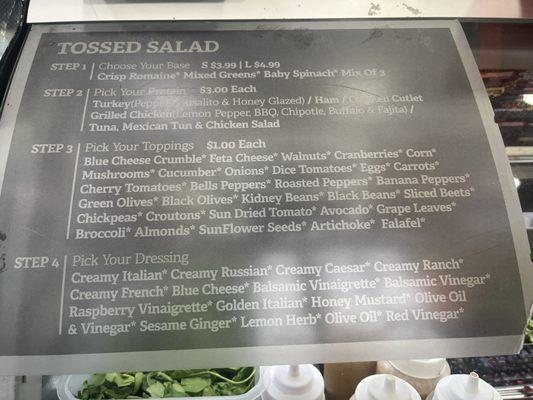 Salad menu