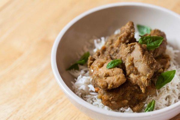 Burmese Chicken Curry ($9) Spiced with sweet Burmese masala, served on jasmine rice