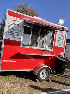 The pupusa truck is located on the fence line of Fiesta Mart's parking lot. Cars might be parked in front, but don't let that deter you!